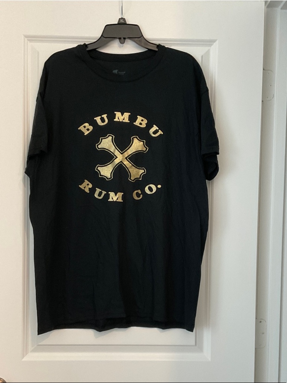 Hanes Black T-Shirt with Gold Bumbu Rum Logo